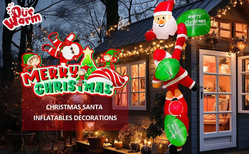 8FT Christmas Inflatable Decor with Climbing Santa, Reindeer & Snowman-8FT 1 / US-PLUG