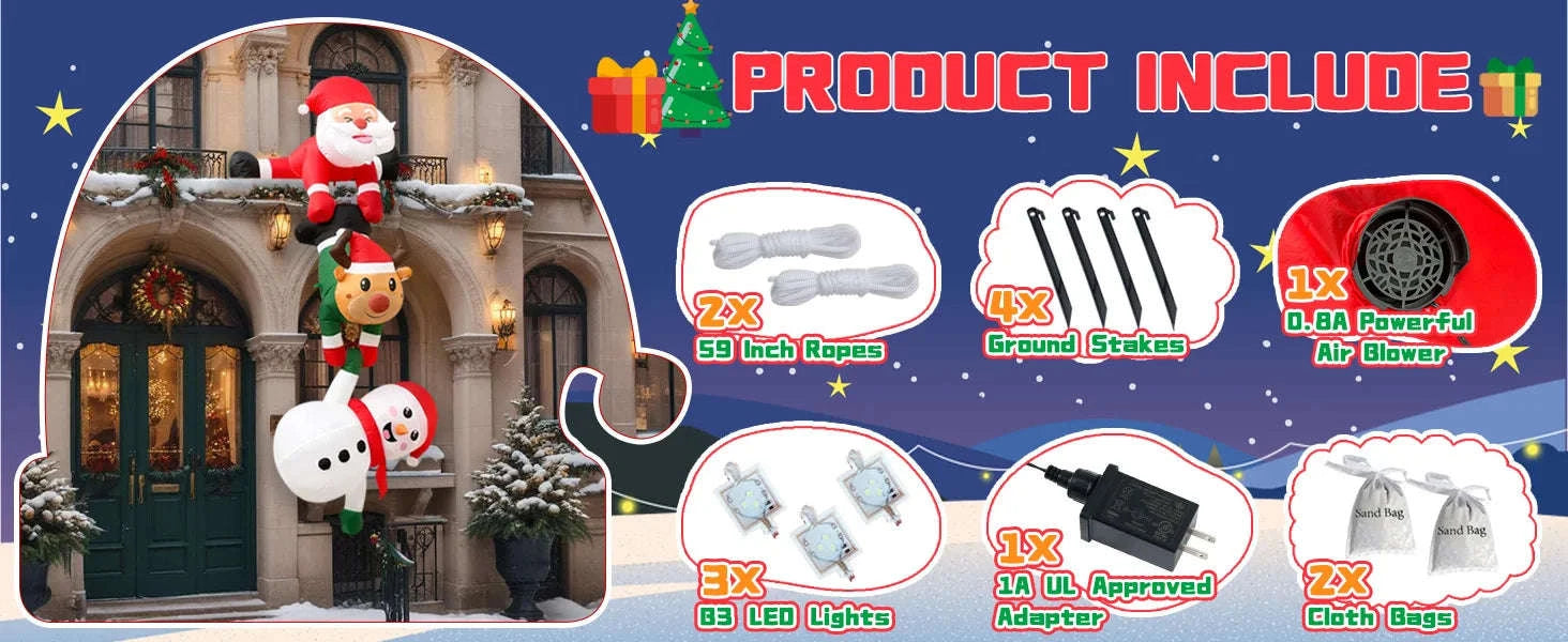 8FT Christmas Inflatable Decor with Climbing Santa, Reindeer & Snowman-8FT 1 / US-PLUG