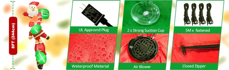 8FT Christmas Inflatable Decor with Climbing Santa, Reindeer & Snowman-8FT 1 / US-PLUG