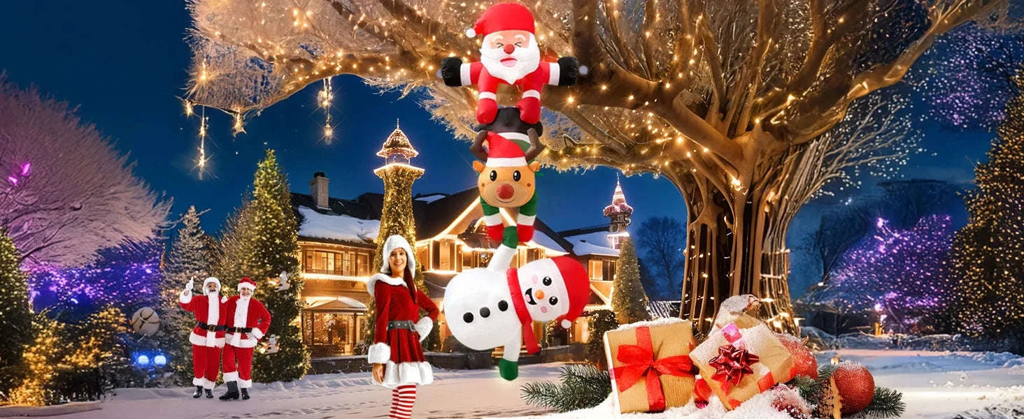 8FT Christmas Inflatable Decor with Climbing Santa, Reindeer & Snowman-8FT 1 / US-PLUG