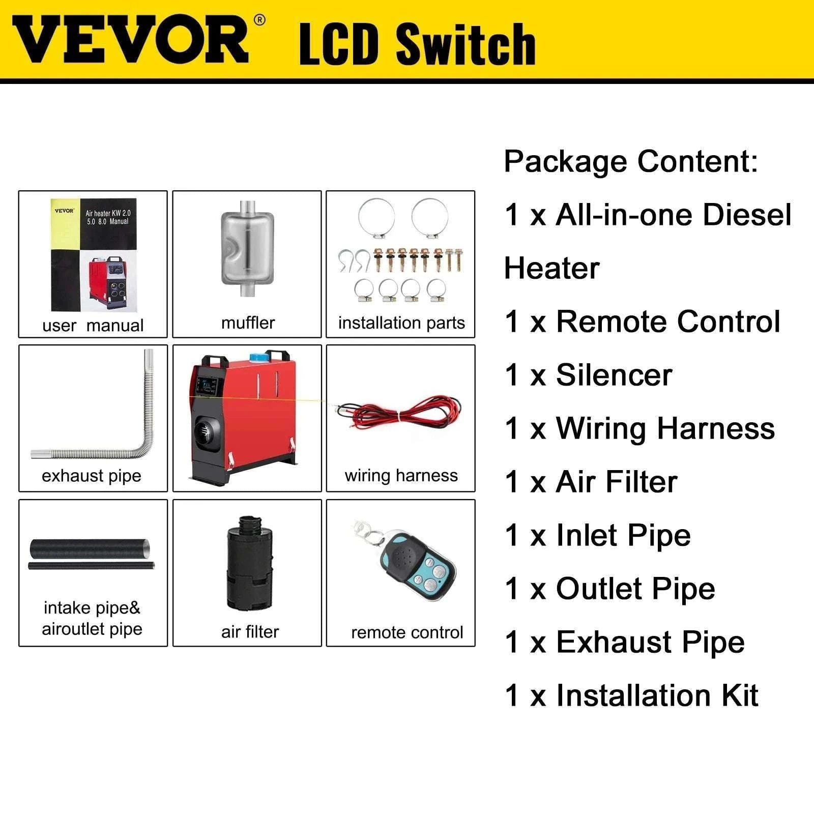 8KW Diesel Air Heater 12V All-in-One for RV, Truck & Van-LCD Switch / france