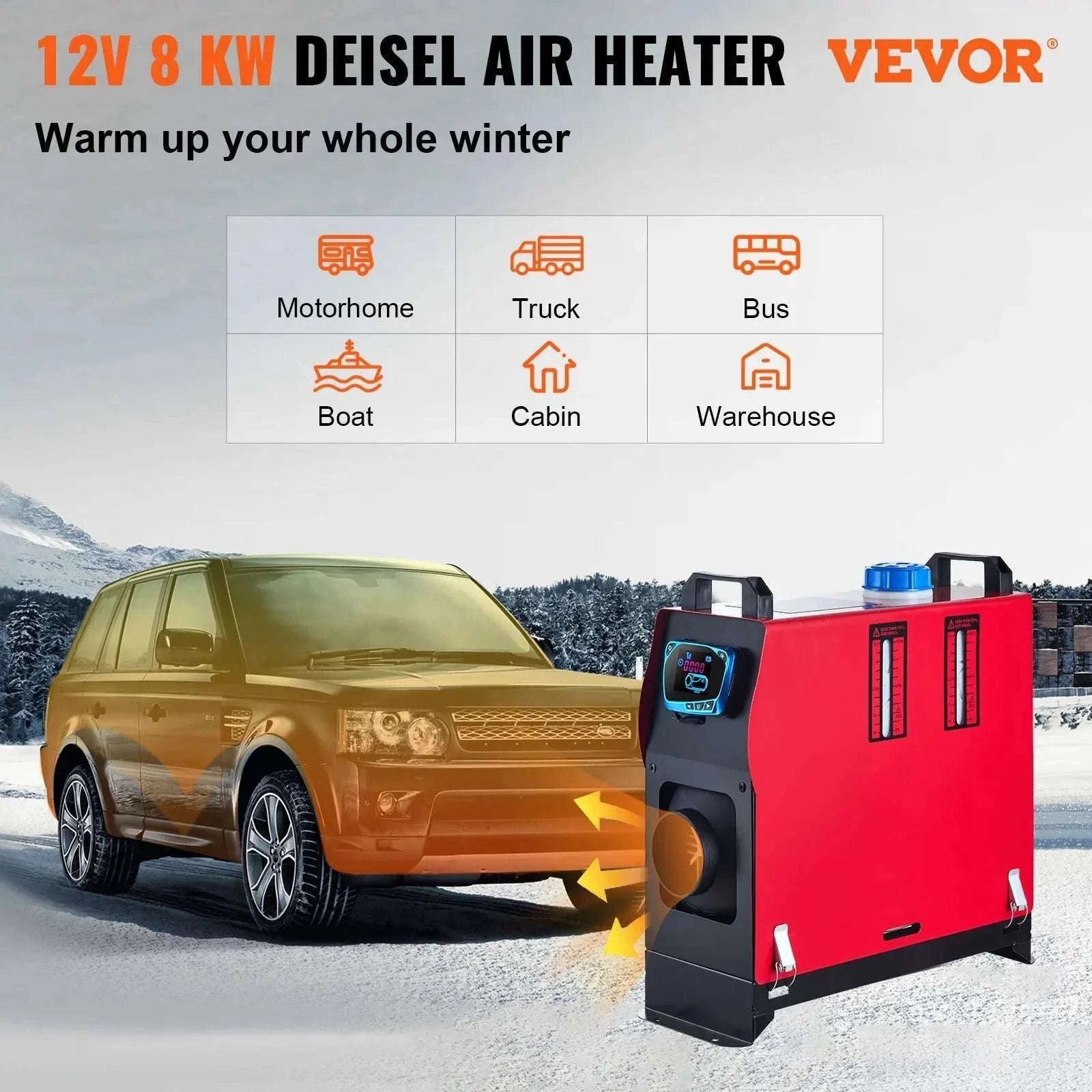 8KW Diesel Air Heater 12V All-in-One for RV, Truck & Van-LCD Switch / france