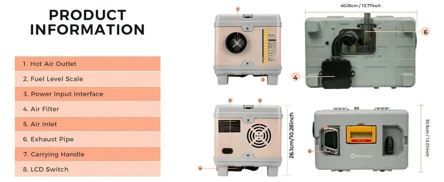 8KW Diesel Air Heater with Bluetooth App and Altitude Mode-TB10 / United States