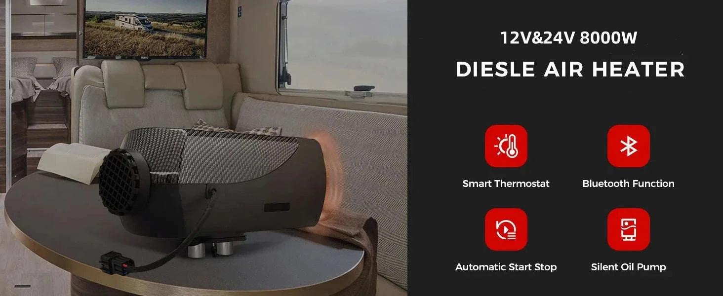 8KW Diesel Air Heater with Bluetooth App, LCD and Remote-12V 24V 8KW / CZECH REPUBLIC