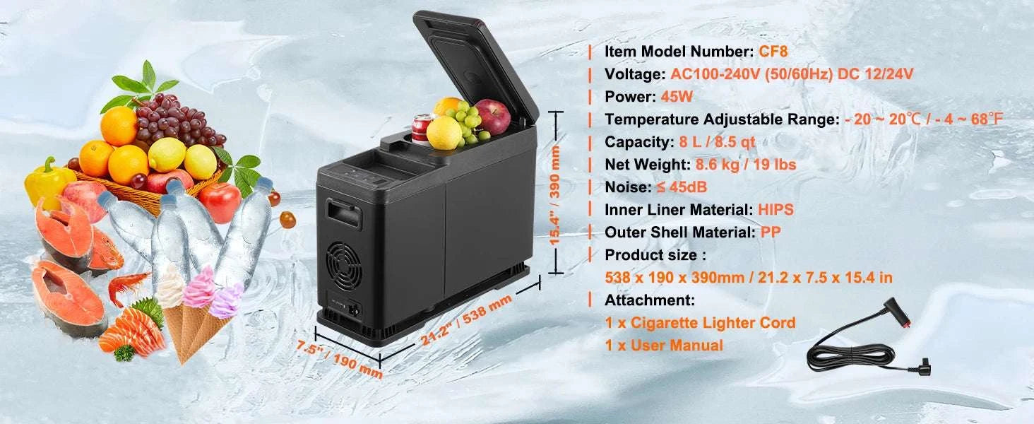 8L Portable Car Refrigerator with Fast Cooling and App Control-8L / United States