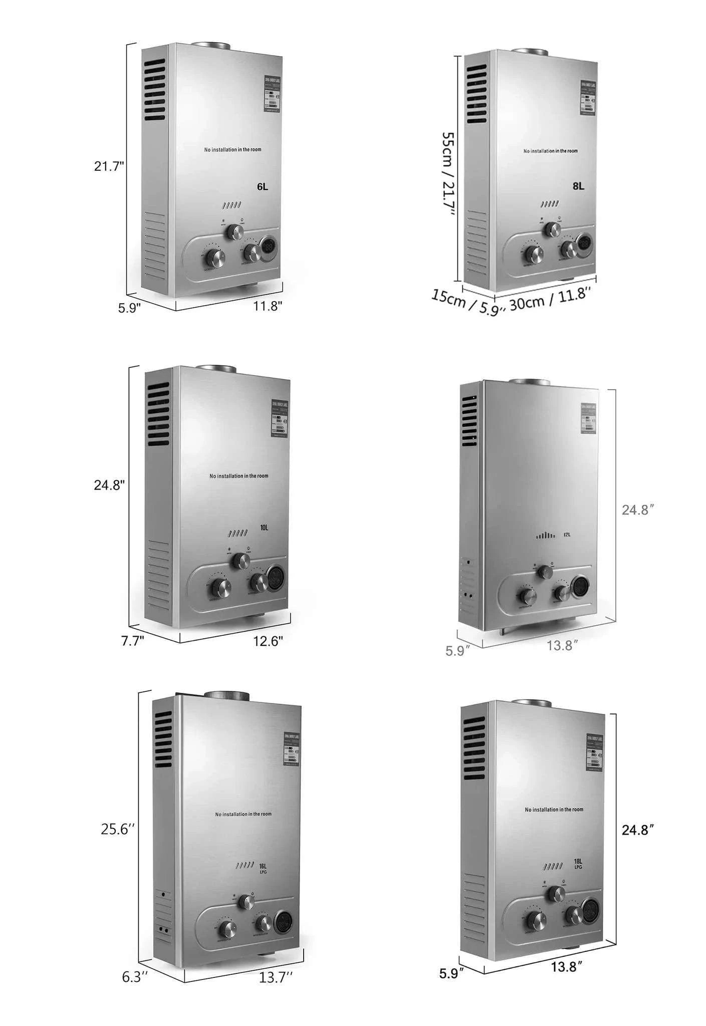 8L Tankless LPG Water Heater with LED Display & Safety Protection-8L / United States