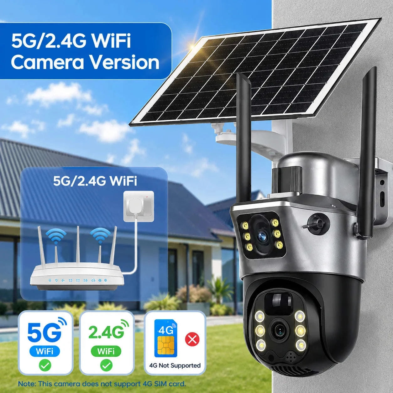 8MP Outdoor PTZ Security Camera Solar WiFi Dual Lens-WIF Solar Camera / Poland / USB Type-C