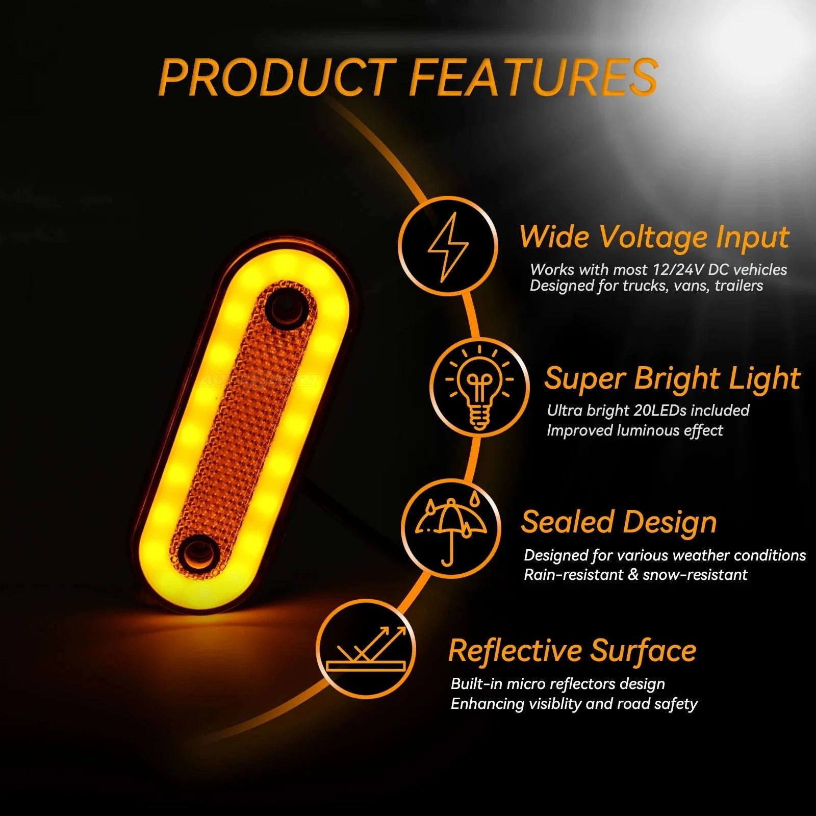 8pcs 12V 24V Oval LED Side Marker Lights Surface Mount-Default Title