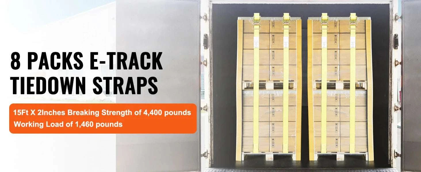 8pcs 2" x 15ft E-Track Ratchet Tie Down Straps 4400 lbs-2 x 15 inch / United States