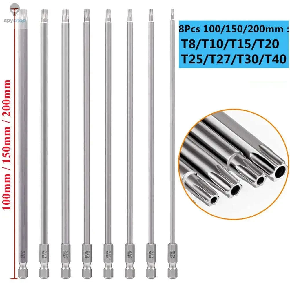 8Pcs Torx Screwdriver Bit Set with 1/4'' Hex Shank-200mm