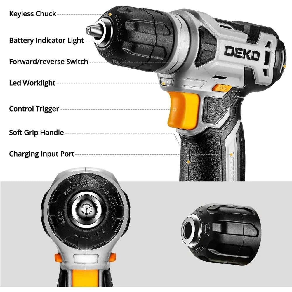 8V Cordless Drill Tool Kit 126-Piece Home Repair Set-United States