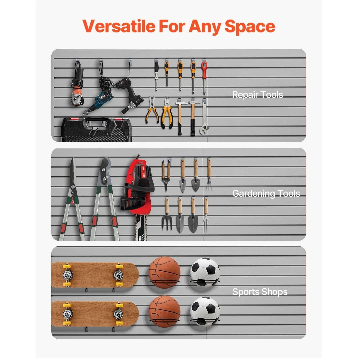 8x4 Ft PVC Slatwall Panels with Accessories for Garage Storage-Grey / CZECH REPUBLIC