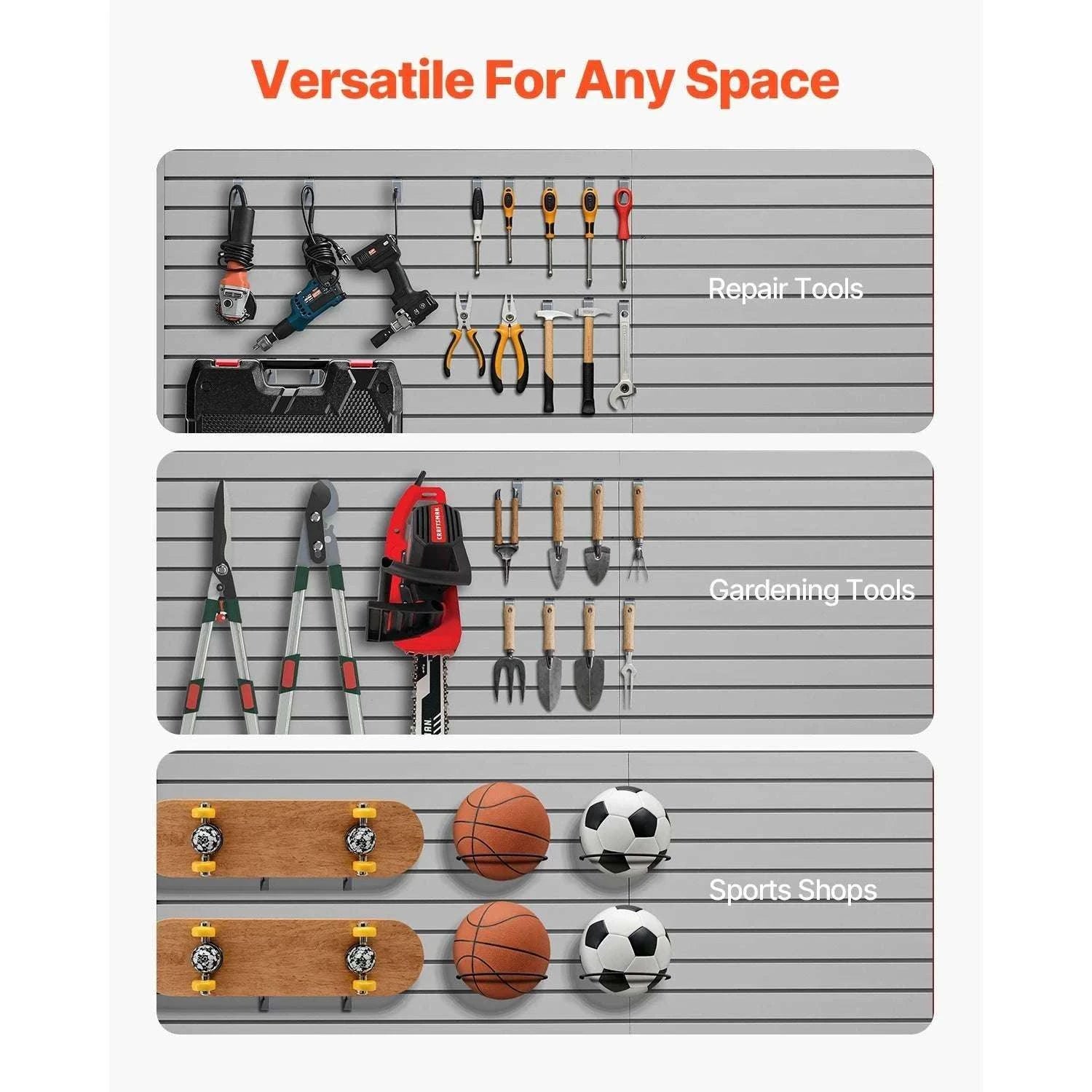 8x4 Ft PVC Slatwall Panels with Accessories for Garage Storage-Grey / CZECH REPUBLIC