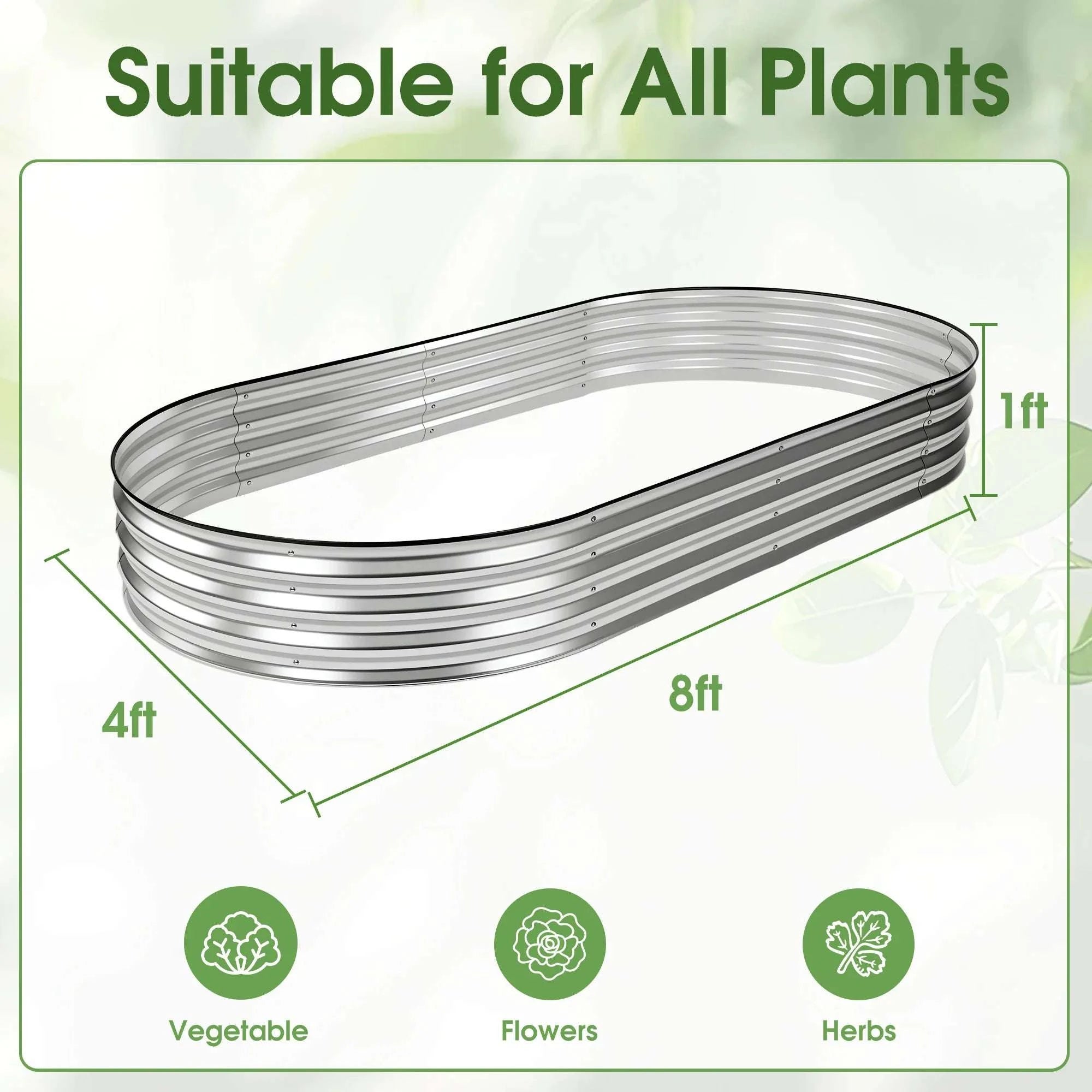 8x4x1 ft Raised Metal Garden Bed with Open Bottom for Plants-1 Pack / United States