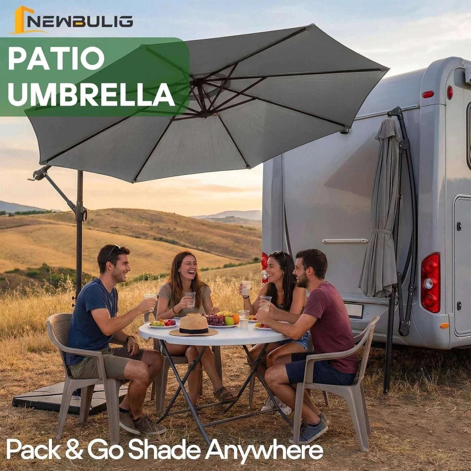 9.8FT Offset Patio Umbrella with Base & Tilt UV Protection Shade-GRAY / United States