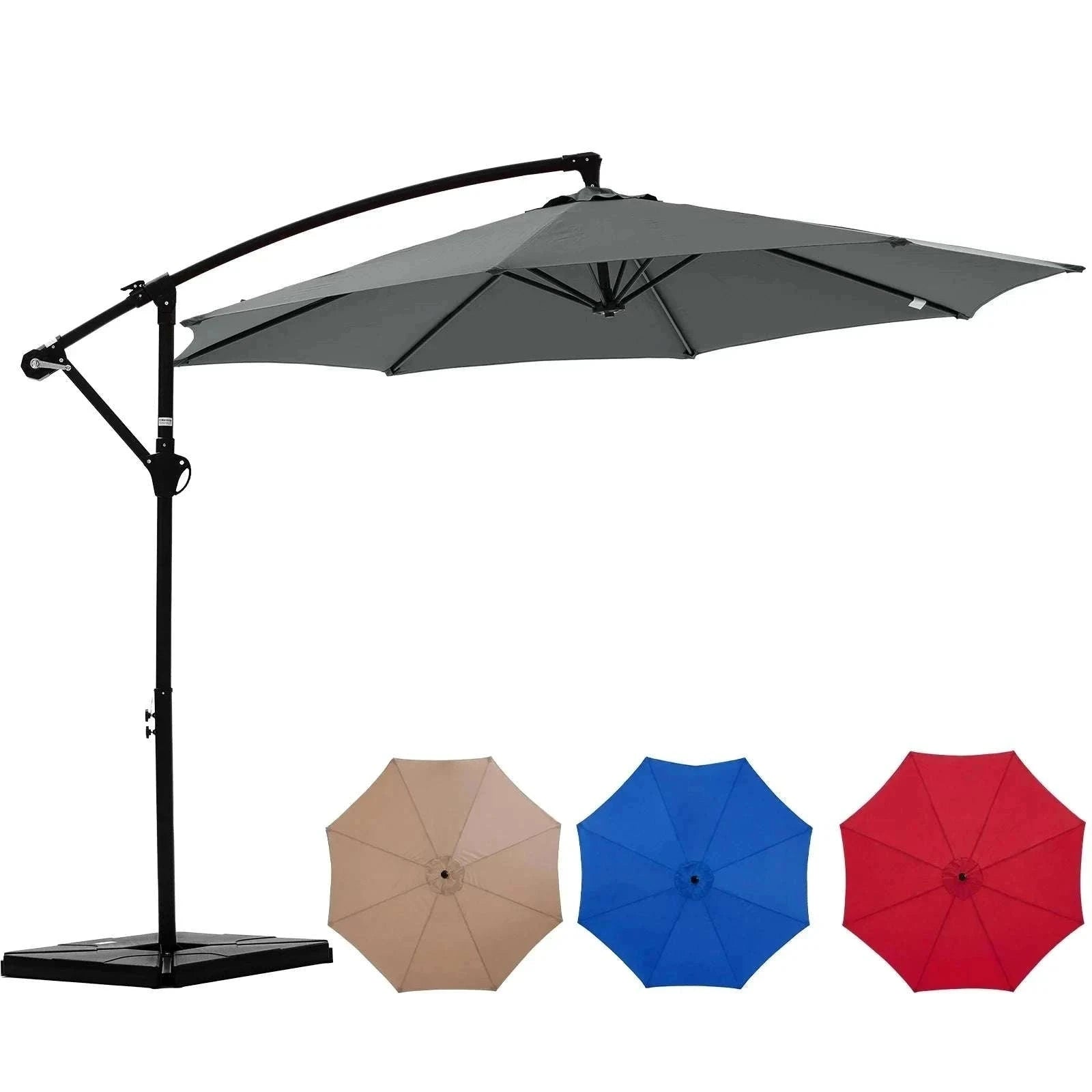 9.8FT Offset Patio Umbrella with Base & Tilt UV Protection Shade-GRAY / United States