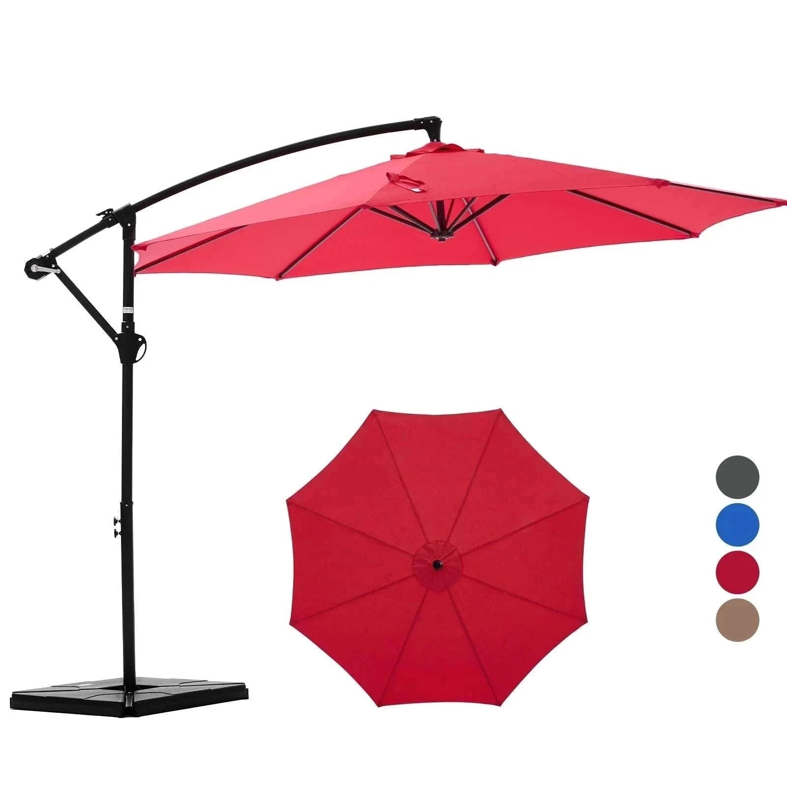 9.8FT Offset Patio Umbrella with Base & Tilt UV Protection Shade-GRAY / United States