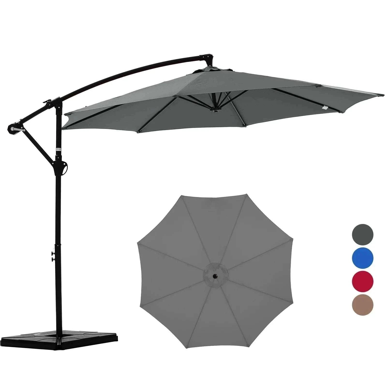 9.8FT Offset Patio Umbrella with Base & Tilt UV Protection Shade-GRAY / United States
