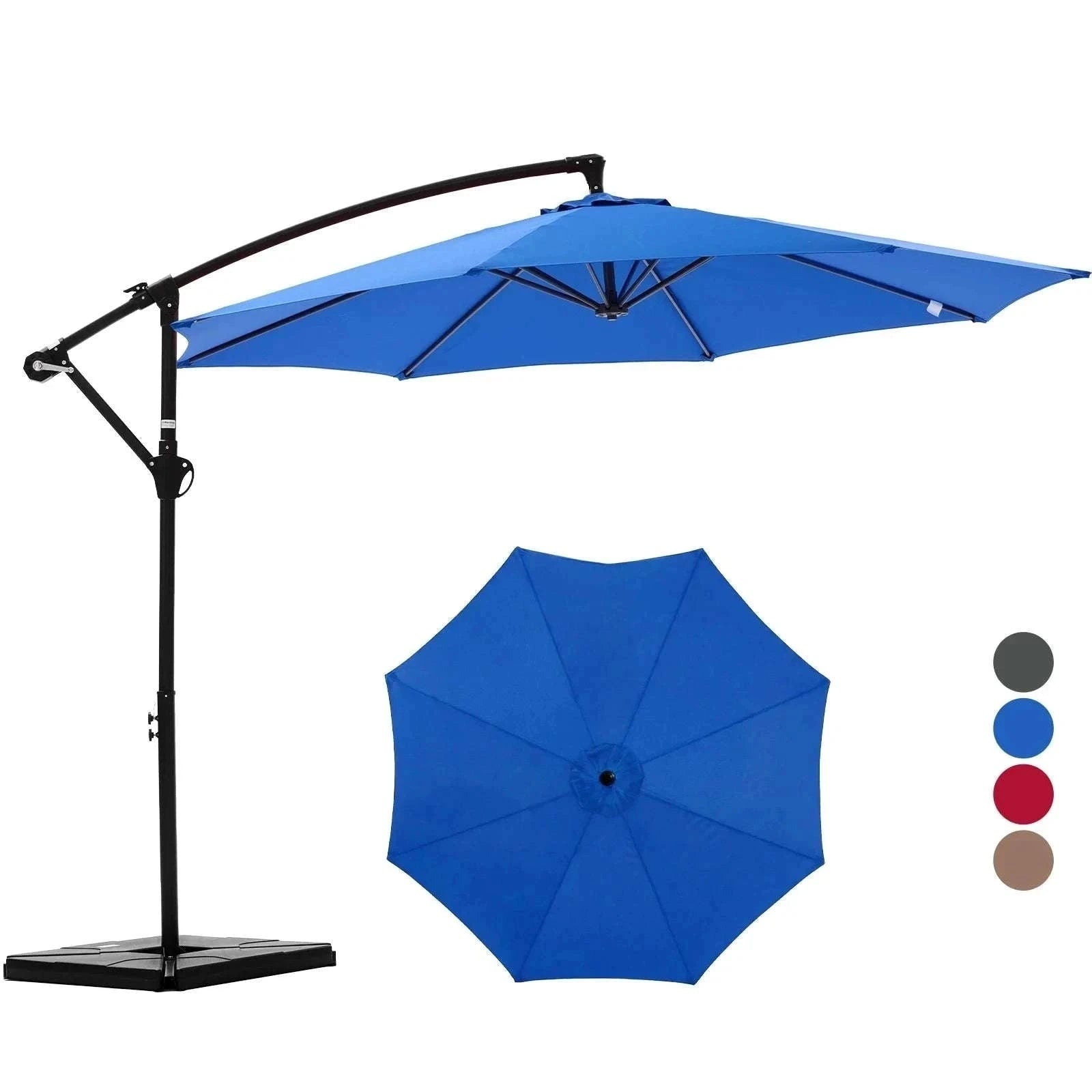 9.8FT Offset Patio Umbrella with Base & Tilt UV Protection Shade-GRAY / United States