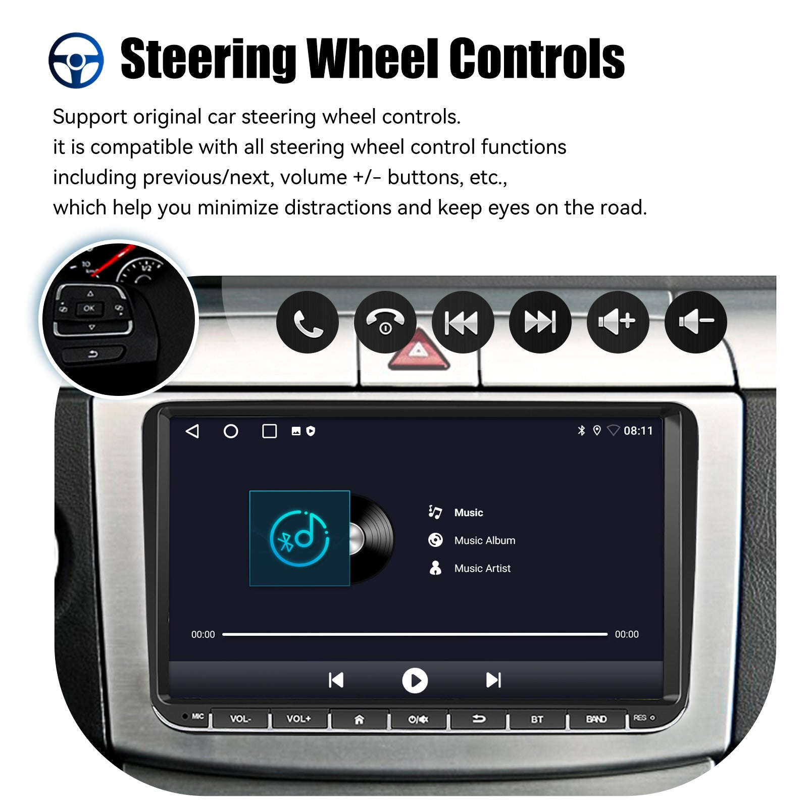 9" Android 14 4G+64G Wireless Carplay Car Stereo GPS NAVI WIFI RDS FM BT EQ for VW Golf 5 6 Passat Polo Touran Tiguan Caddy EOS-1-32 Carplay AHD Cam / United States / Quad Core
