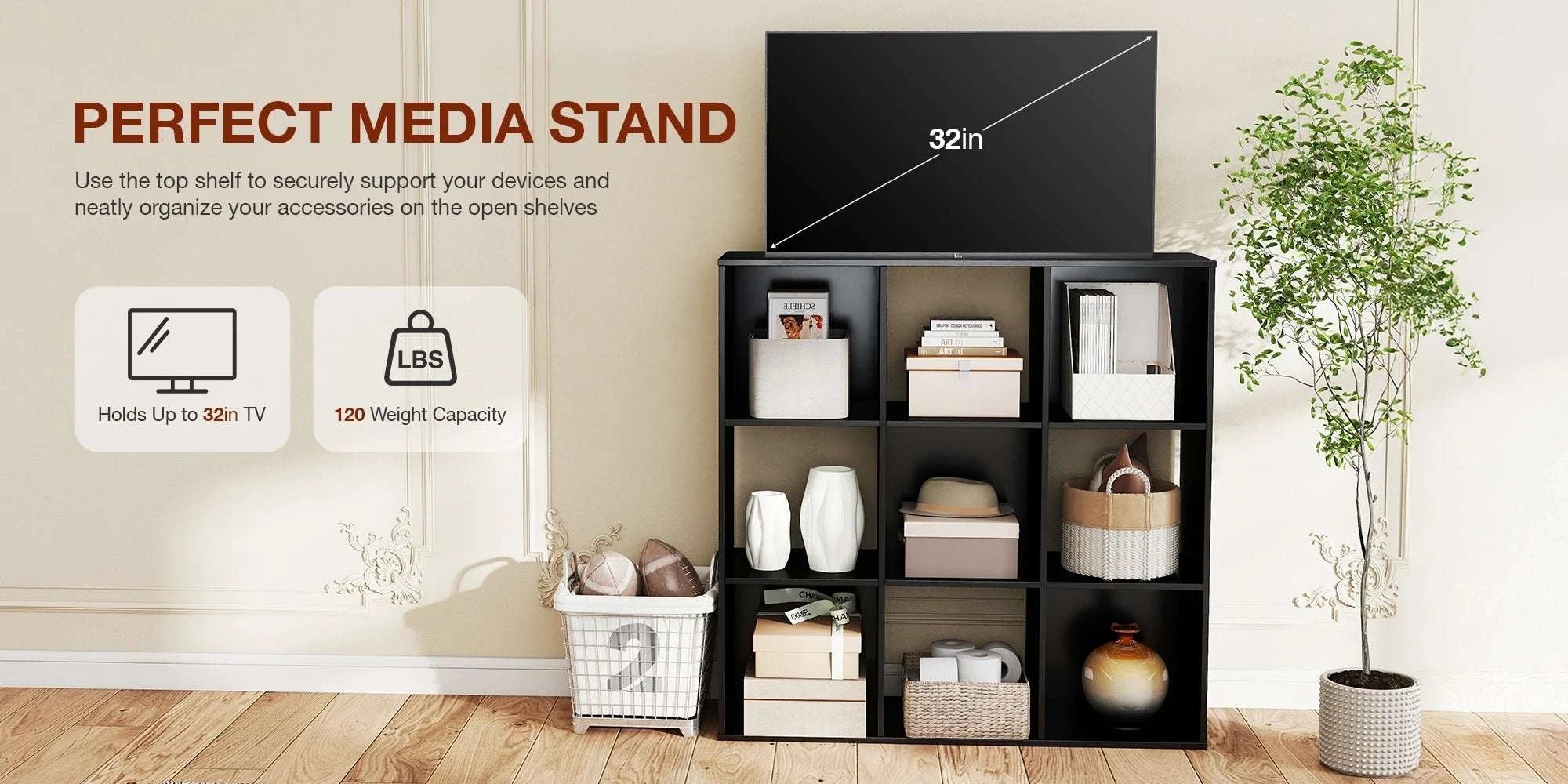 9 Cube Storage Organizer Wooden Bookcase Shelf for Home-6-Cube Black / United States