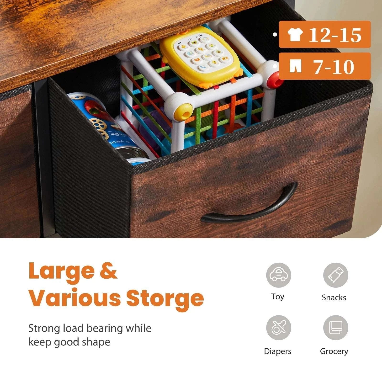 9-Drawer Fabric Dresser with Metal Frame Tall Bedroom Organizer-WHITE / United States
