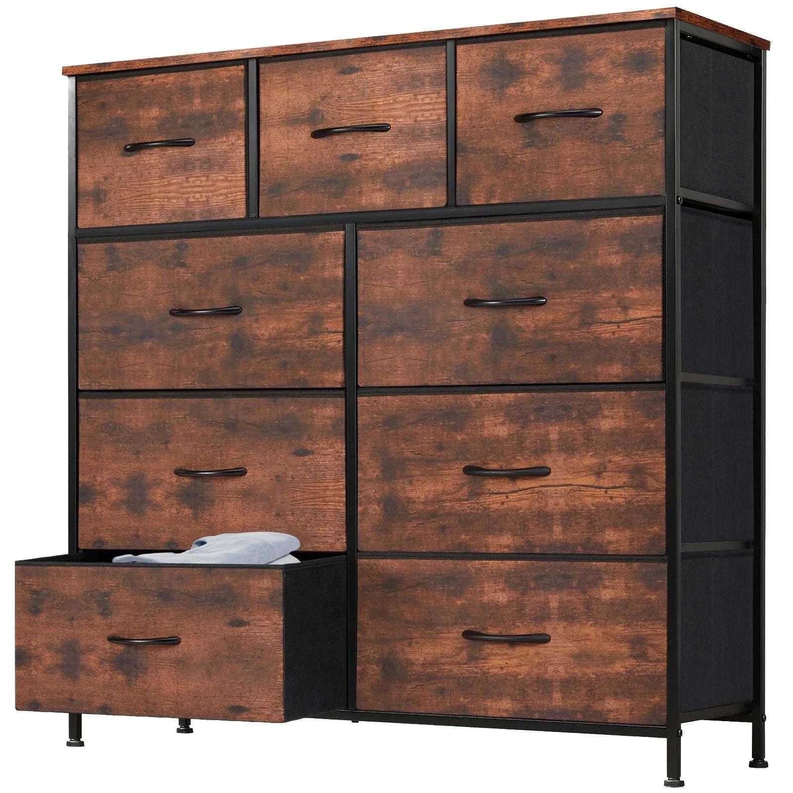 9-Drawer Fabric Dresser with Metal Frame Tall Bedroom Organizer-WHITE / United States