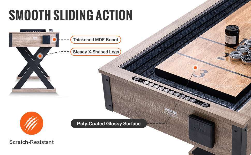 9 Ft LED Shuffleboard Table with Bowling Game 2-in-1 Set-9in / United States