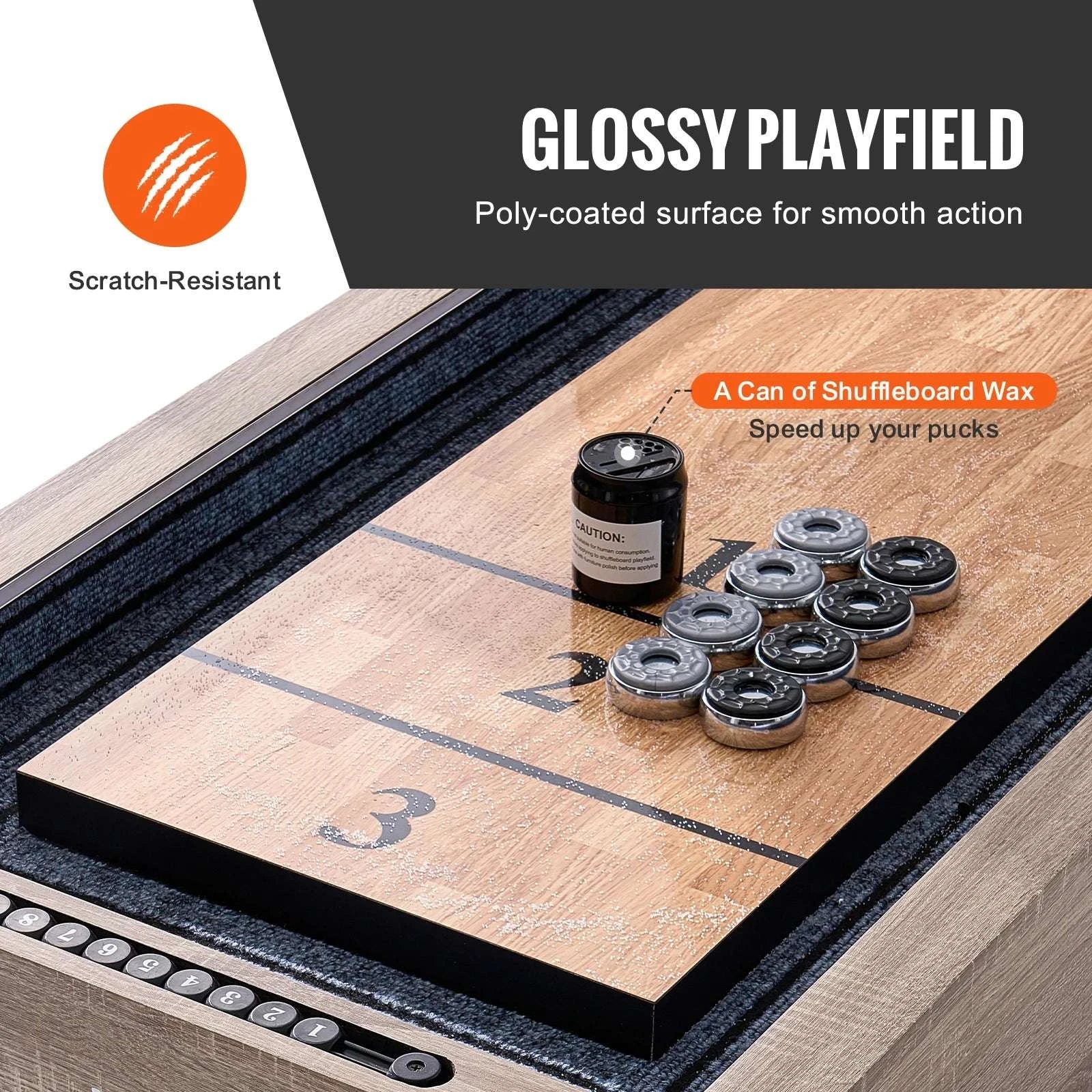9 Ft LED Shuffleboard Table with Bowling Game 2-in-1 Set-9in / United States