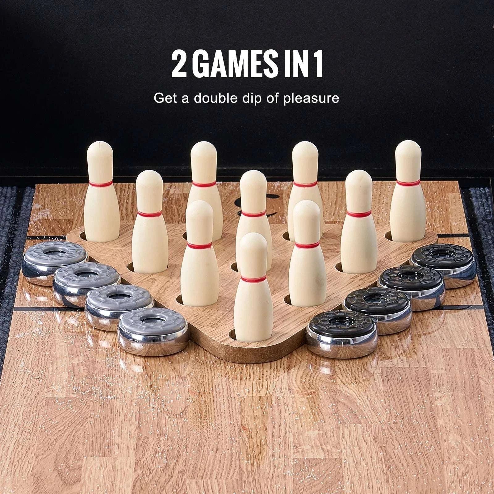 9 Ft LED Shuffleboard Table with Bowling Game 2-in-1 Set-9in / United States