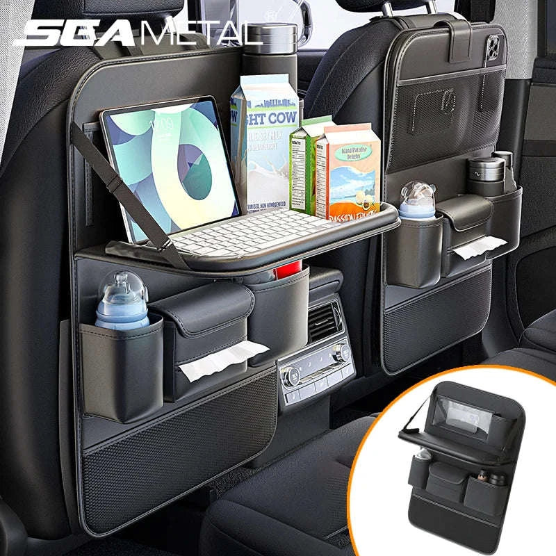 9 in 1 Car Seat Back Organizer with Hidden Tray, Mesh Pocket and Tissue Holder-black 1pc