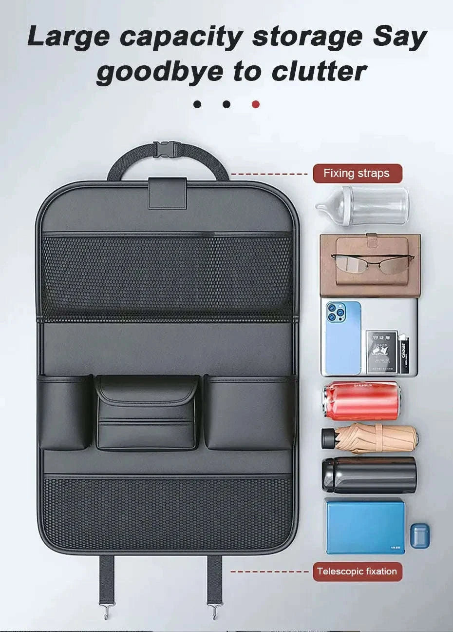 9 in 1 Car Seat Back Organizer with Hidden Tray, Mesh Pocket and Tissue Holder-black 1pc