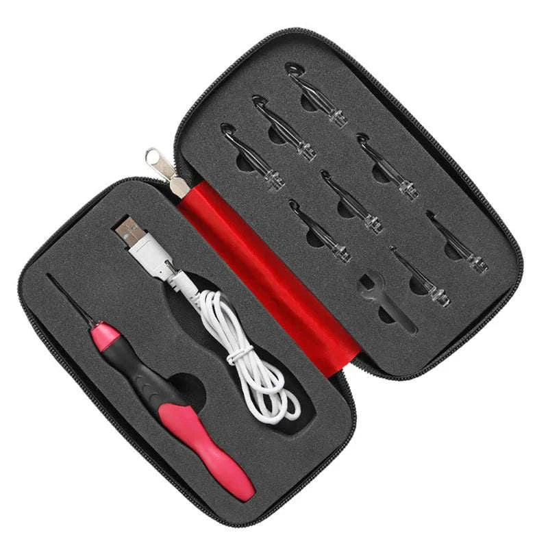 9 in 1 Light Up Crochet Hook Set-pink handle