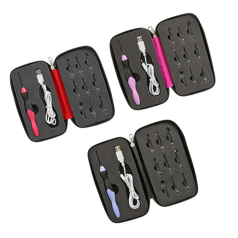 9 in 1 Light Up Crochet Hook Set-pink handle