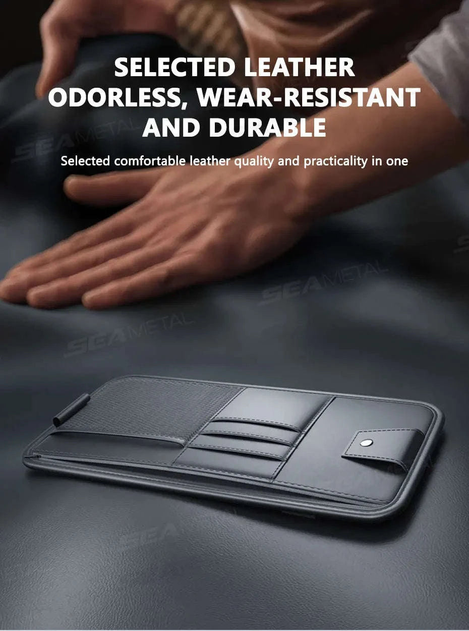 9 in 1 Sun Visor Organizer for Car PU Leather Zipper Storage Bag-GRAY