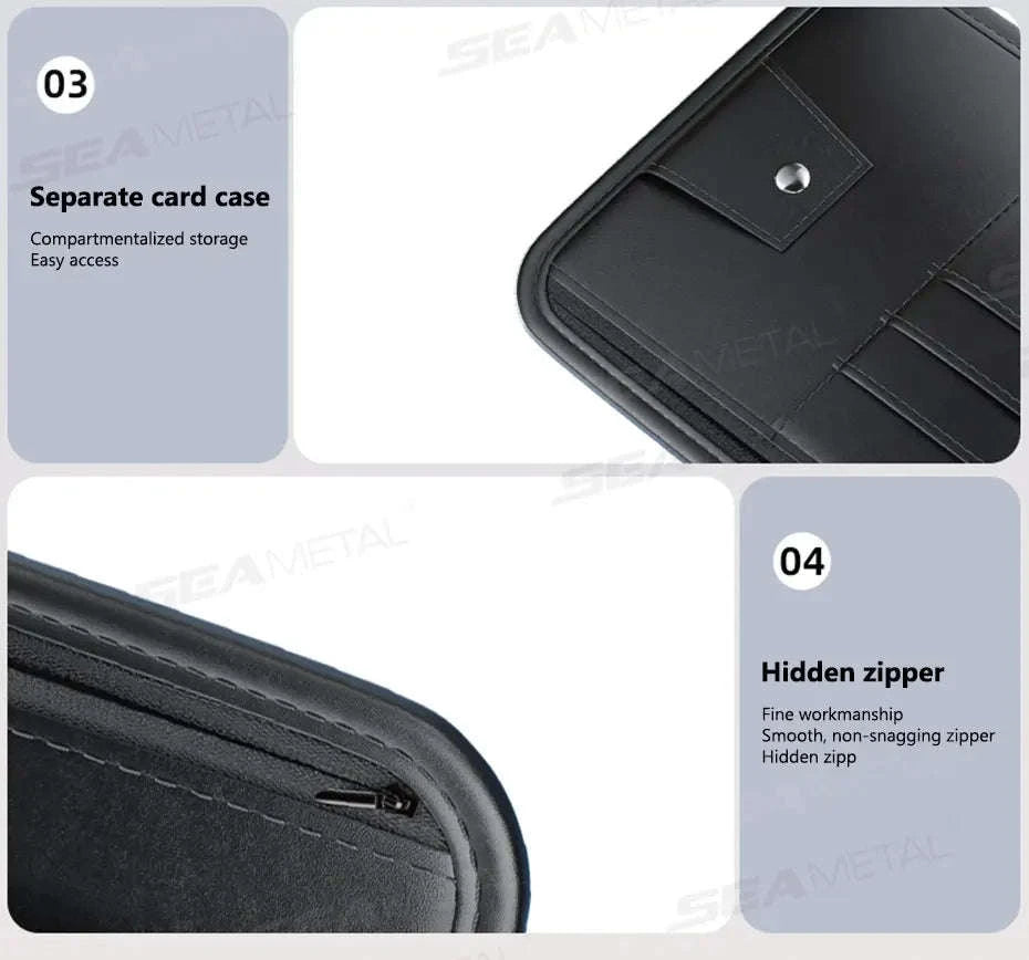 9 in 1 Sun Visor Organizer for Car PU Leather Zipper Storage Bag-GRAY
