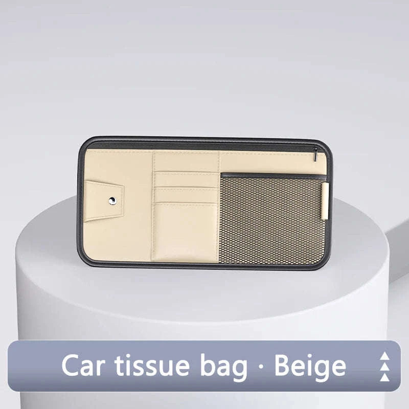 9 in 1 Sun Visor Organizer for Car PU Leather Zipper Storage Bag-GRAY