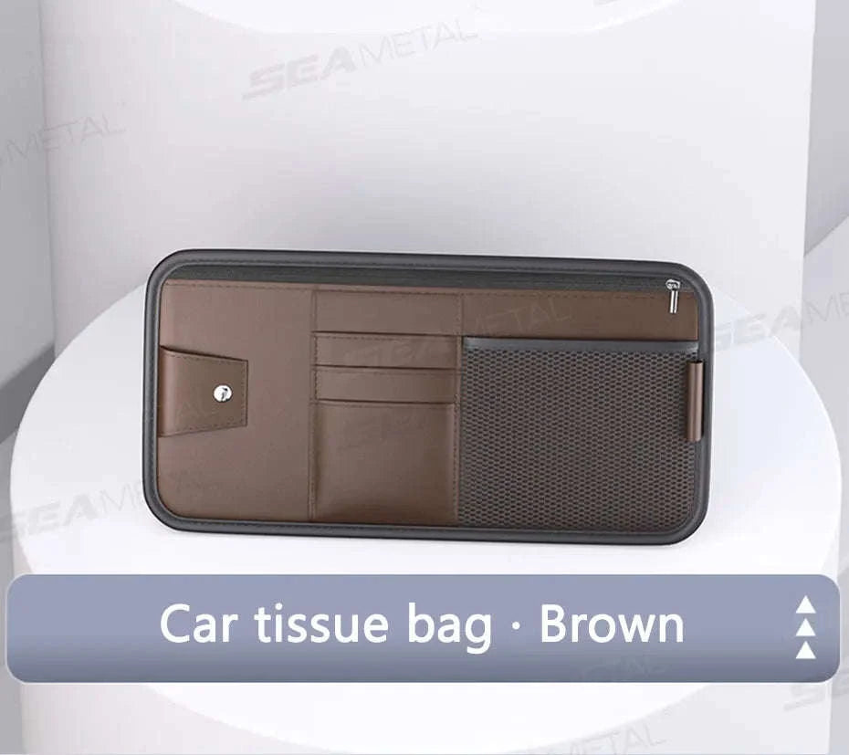 9 in 1 Sun Visor Organizer for Car PU Leather Zipper Storage Bag-GRAY