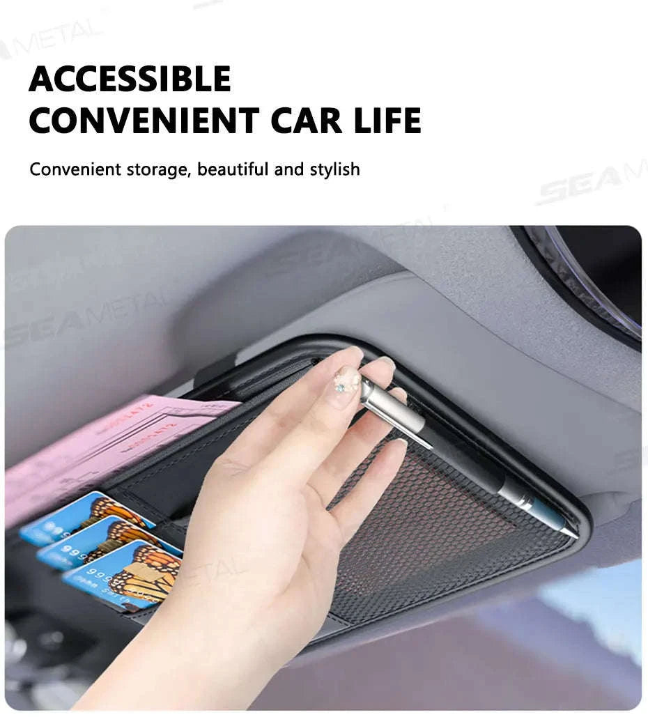 9 in 1 Sun Visor Organizer for Car PU Leather Zipper Storage Bag-GRAY