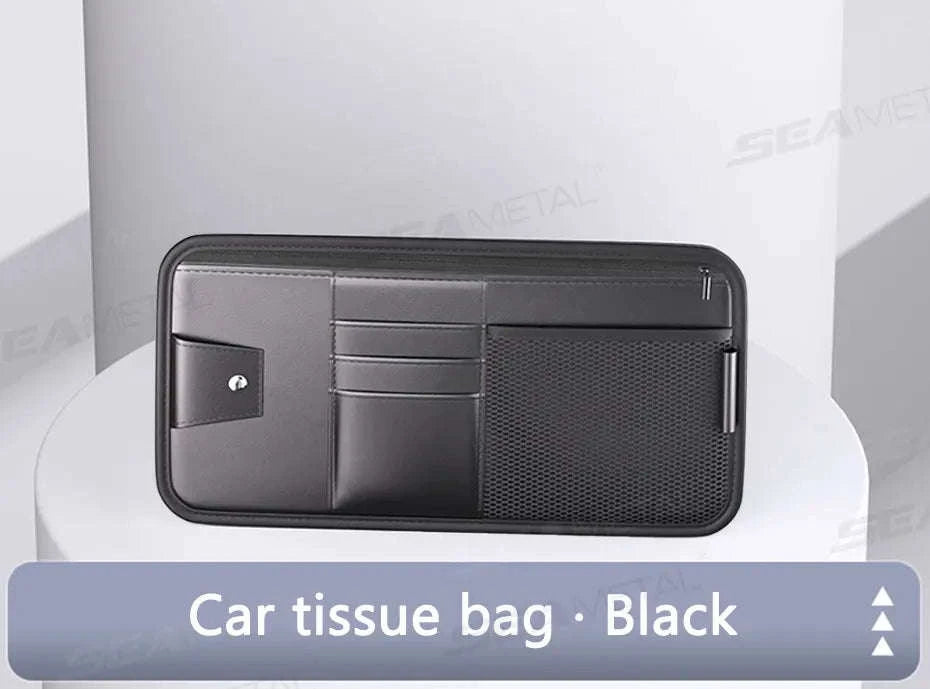 9 in 1 Sun Visor Organizer for Car PU Leather Zipper Storage Bag-GRAY
