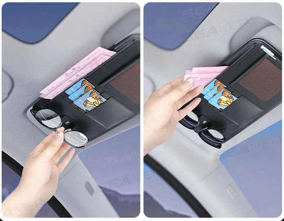 9 in 1 Sun Visor Organizer for Car PU Leather Zipper Storage Bag-GRAY