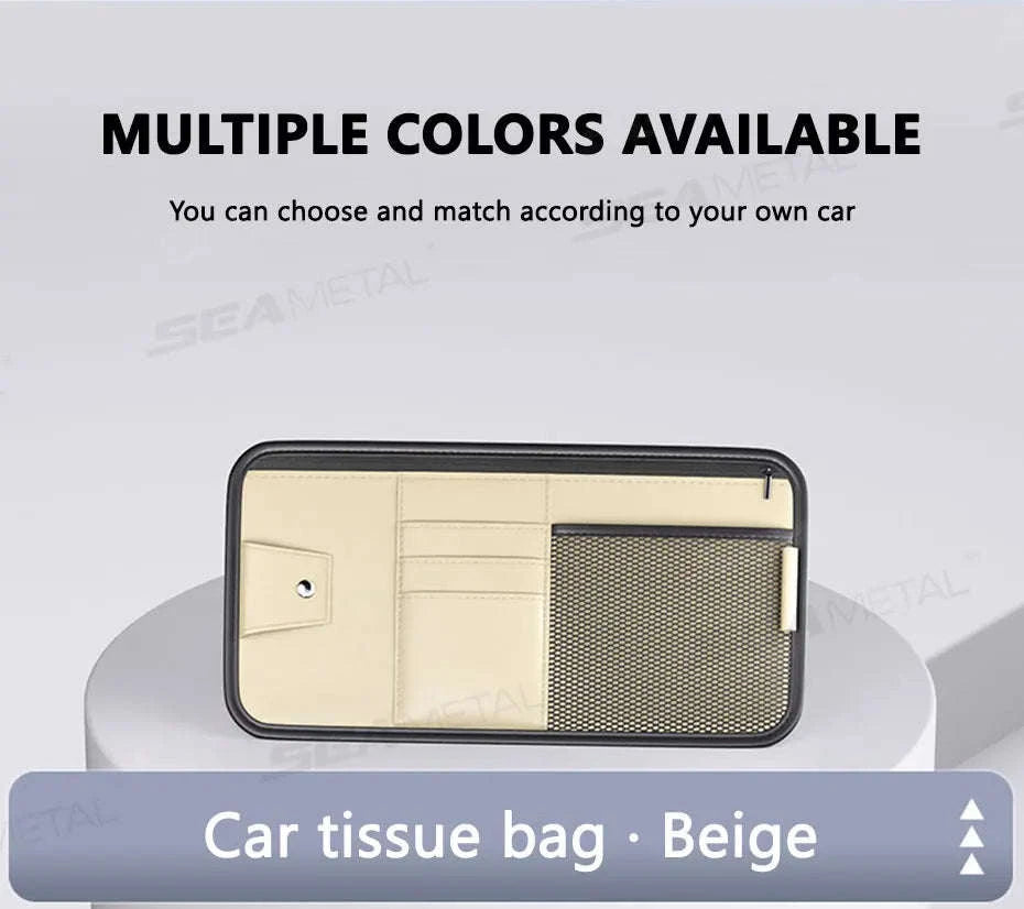 9 in 1 Sun Visor Organizer for Car PU Leather Zipper Storage Bag-GRAY
