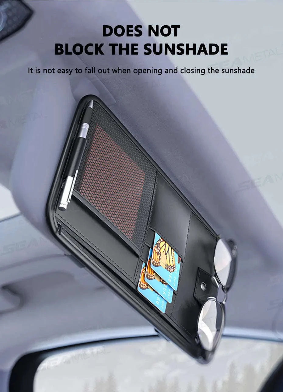 9 in 1 Sun Visor Organizer for Car PU Leather Zipper Storage Bag-GRAY