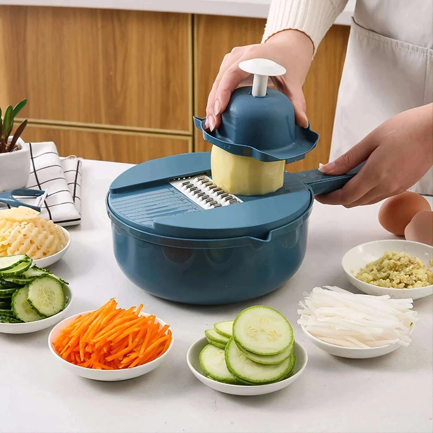 9-in-1 Vegetable Cutter Manual Slicer & Grater-9pcs-sets-pink / CHINA