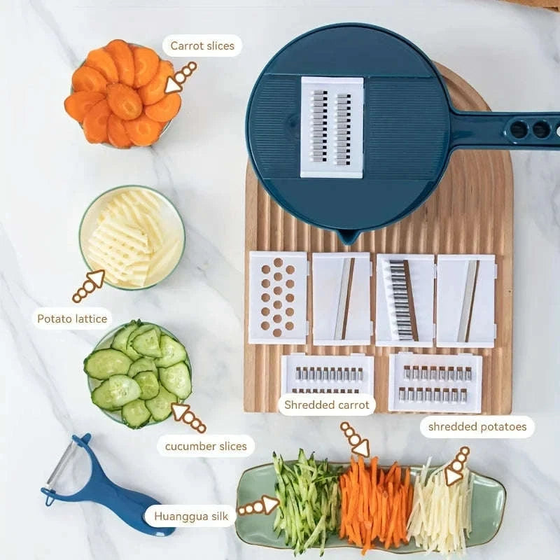 9-in-1 Vegetable Cutter Manual Slicer & Grater-9pcs-sets-pink / CHINA