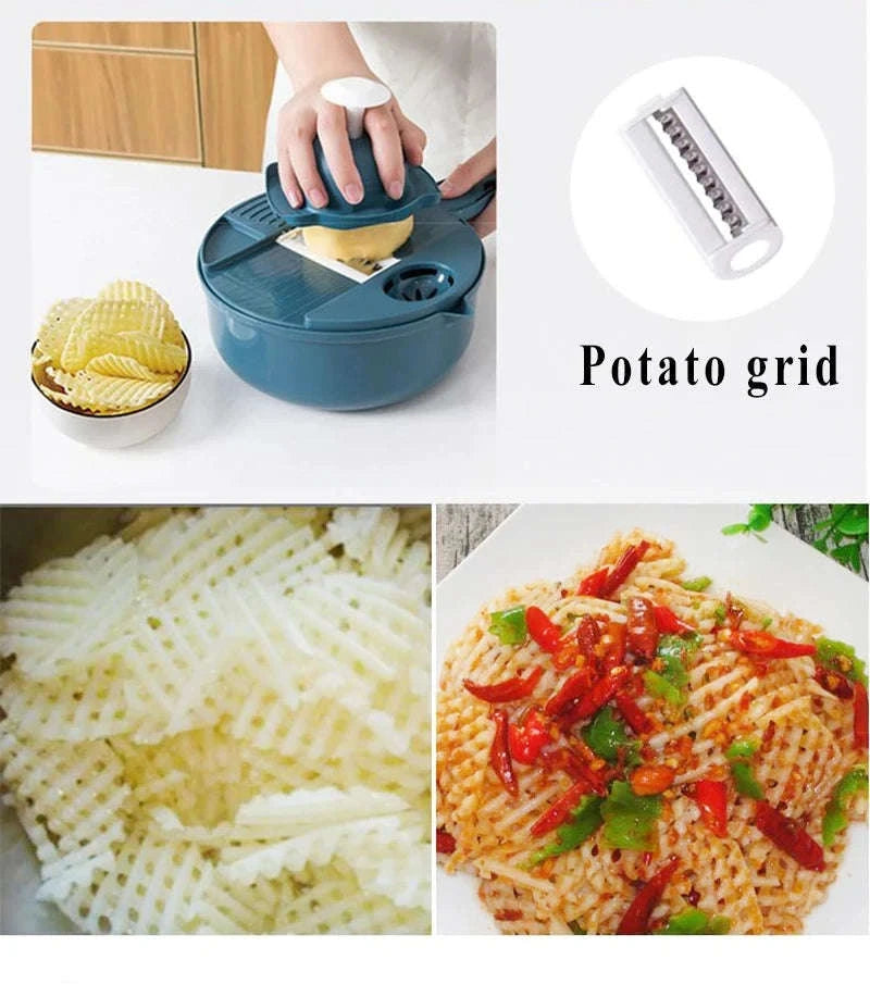 9-in-1 Vegetable Cutter Manual Slicer & Grater-9pcs-sets-pink / CHINA