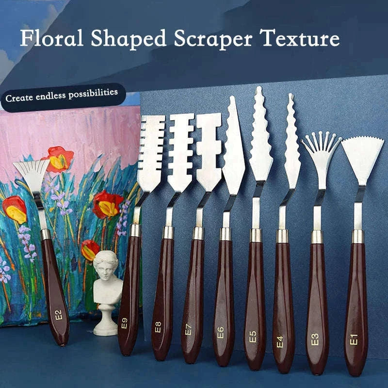 9-Piece Flower Art Scraper Texture Knife Set for Painting-Default Title