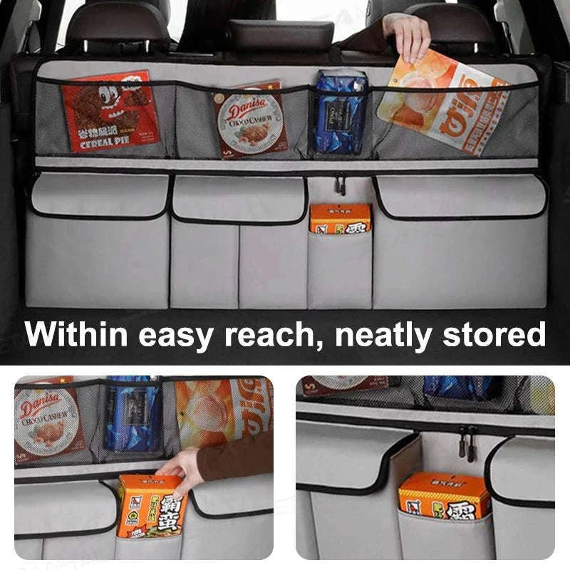 9-Pocket Car Seat Back Organizer with Zipper-Gray