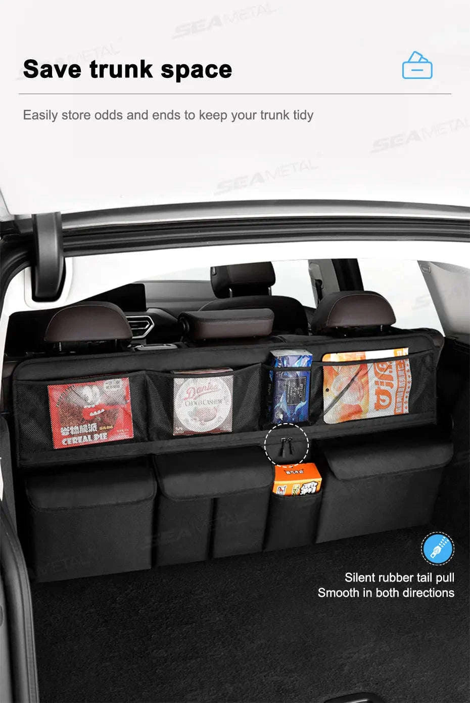 9-Pocket Car Seat Back Organizer with Zipper-Gray