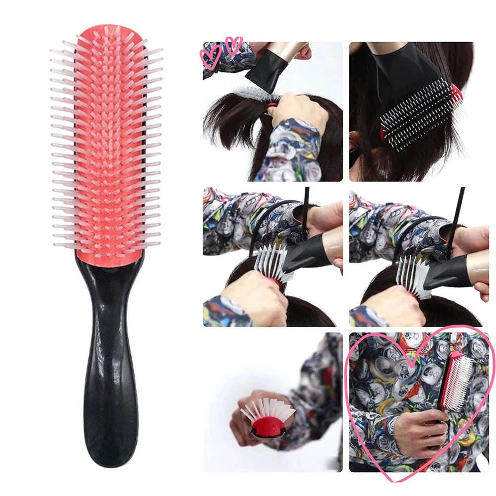 9-Row Detangling Hair Brush with Scalp Massage Design-red L / france